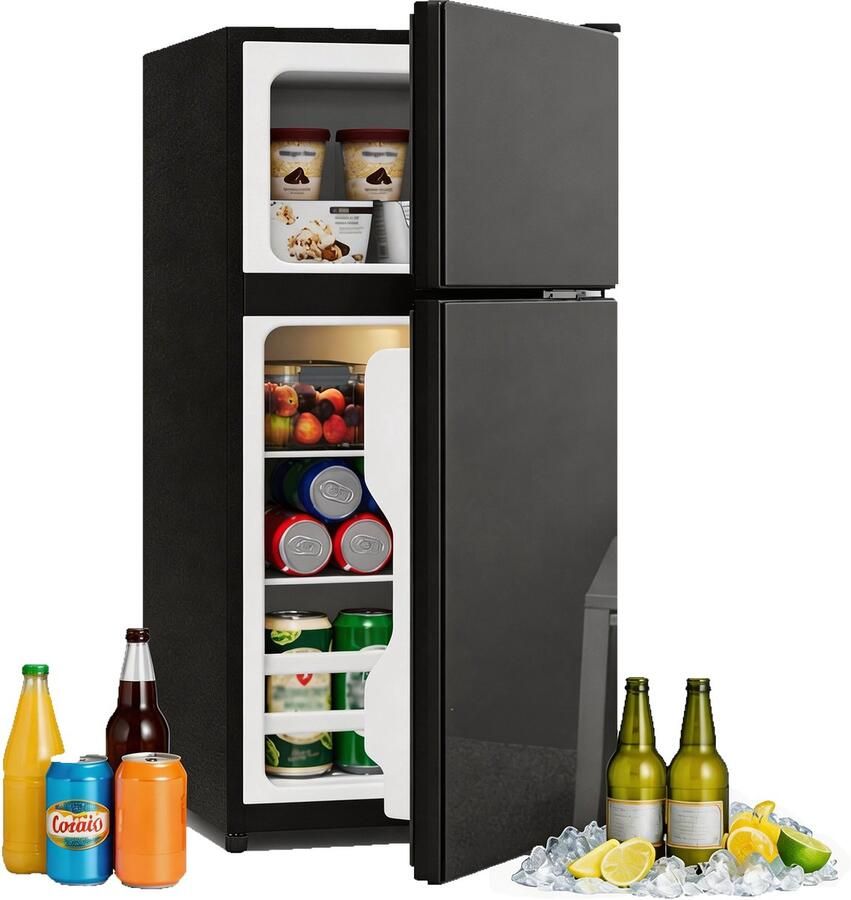 Mini Koelkast 60L – Met Vriesvak – Glazen Deur – LED Verlichting – Voor Kantoor Slaapkamer of Studentenwoning – 42 5x44 5x87 5cm – 1 Stuk – Zwart