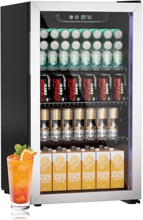 Mini Koelkast 80 Liter Vrijstaande Drankkoeler voor Softdrinks Glazen Deur en Verstelbare Planken