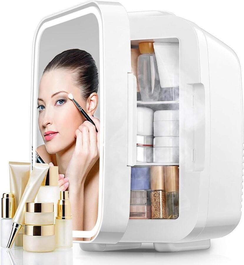 Mini Koelkast Beauty Koelkast Huidverzorging Opbergen Verlichting met Spiegel 5 Liter Capaciteit Wit