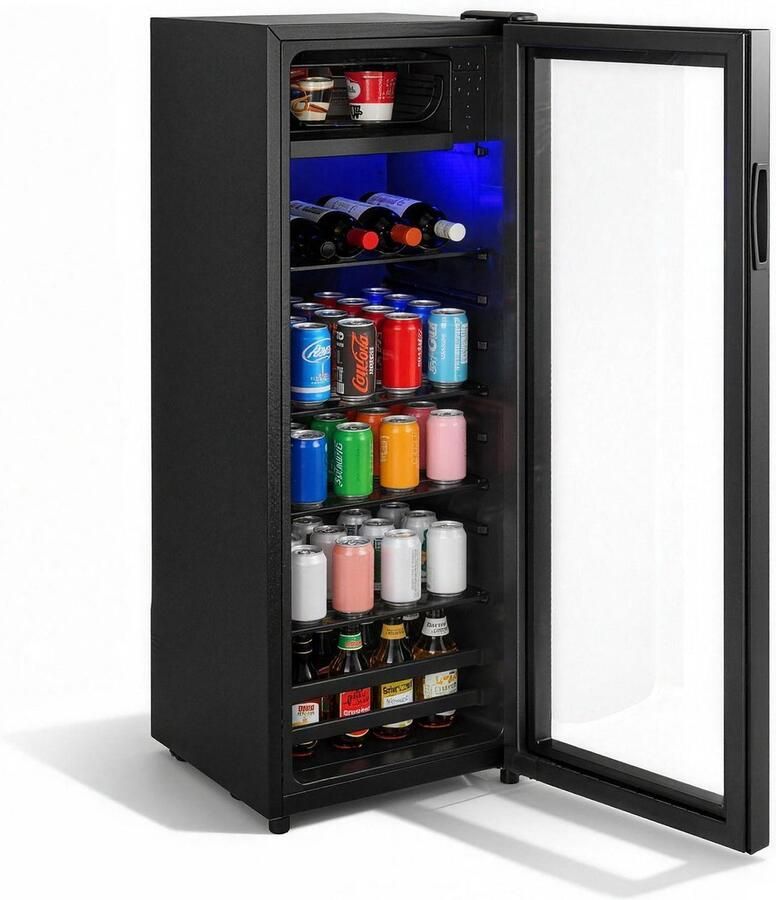 Mini koelkast Drankenkoelkast Met vriesvak Compressor koelsysteem 128L capaciteit Voor kantoor en slaapkamer 40x43 5x110 8cm Zwart