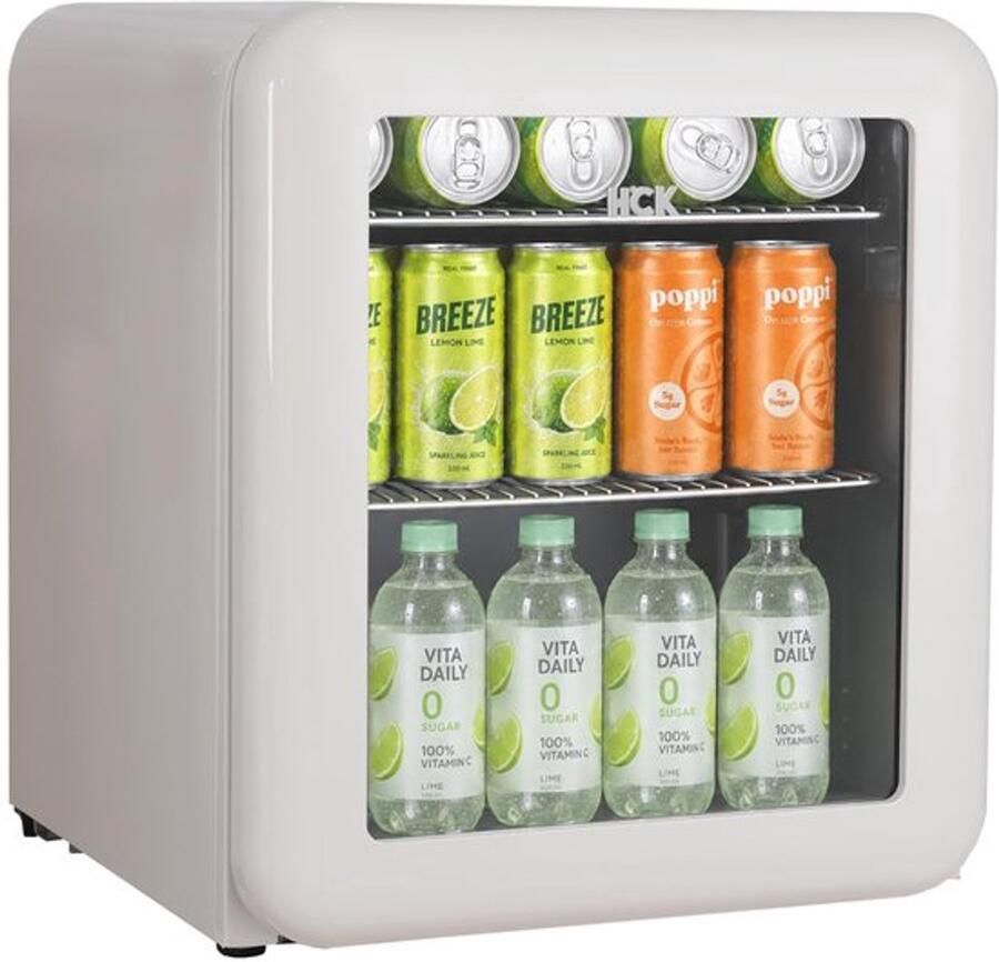 Mini Koelkast Glazen Deur 46 Liter Inhoud Digitale Temperatuurregeling Crème Geel Compacte Drankenkoelkast