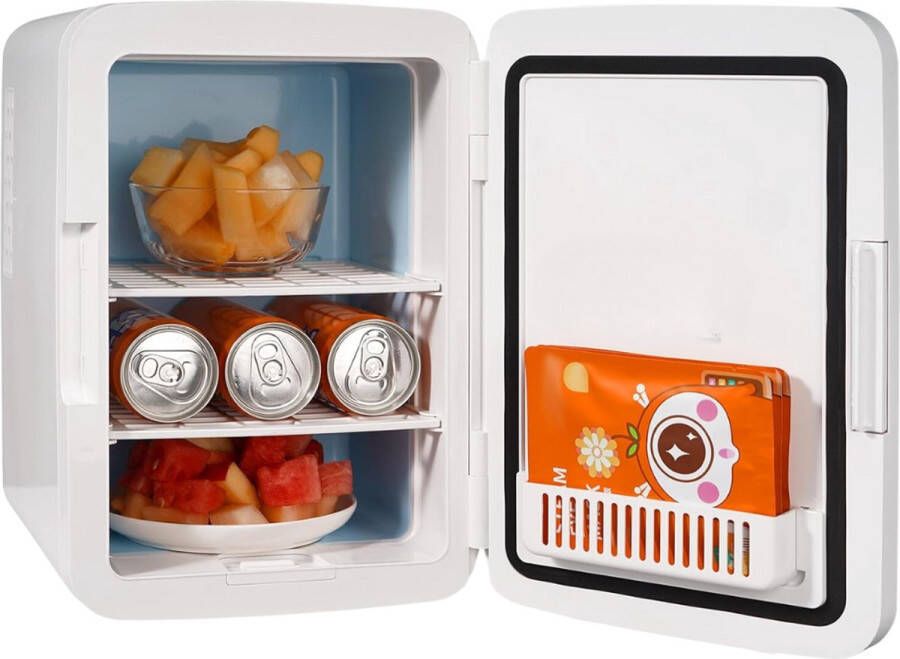Mini Koelkast Koel Verwarm kast 2°C tot 50°C Vrijstaand 10 Liter 3 Schappen Compacte Drankkoelkast Praktisch (draagbaar) Wit Frame 5 Standen Wit 12Volt Auto Kamperen Outdoor Slaapkamer