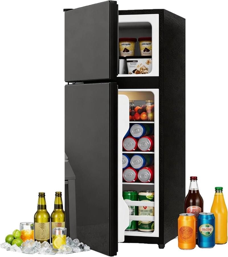 Mini Koelkast Koelvriescombinatie Compact Dranken Koelen Glazen Deur 92 liter Zwart