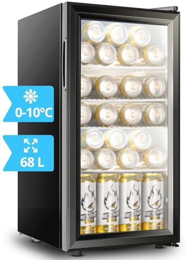 Mini-koelkast met glazen deur 35 tot 68 liter energiezuinige koelkast voor optimale conservering