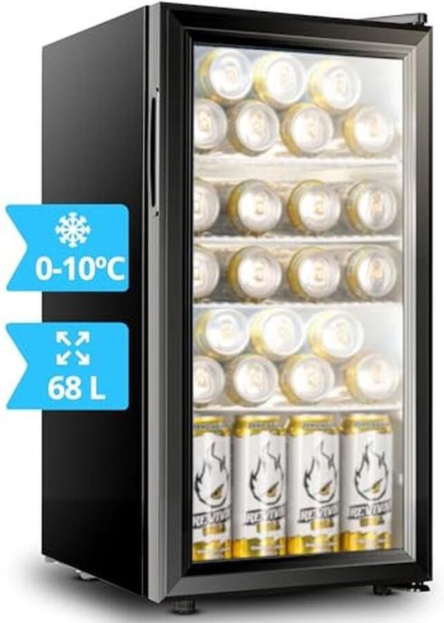 Mini-koelkast met glazen deur 35 tot 68 liter energiezuinige koelkast voor optimale conservering