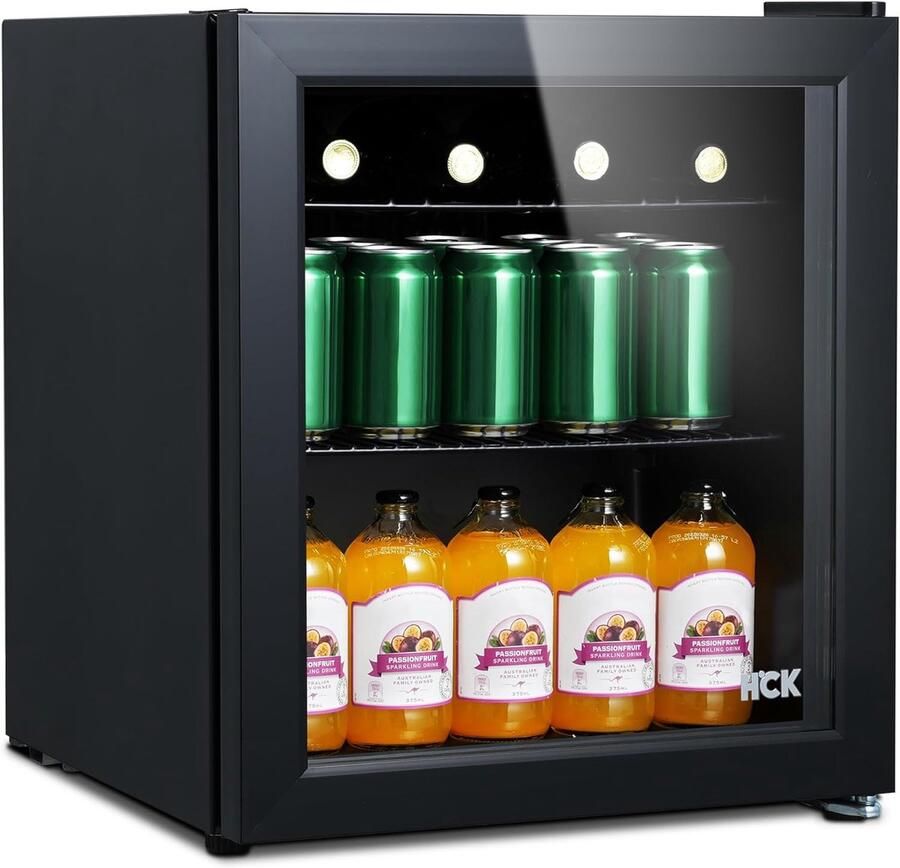 Mini-koelkast met glazen deur 48L stille drankkoelkast voor bier en snacks 0-15 °C temperatuurregeling compacte koelkast voor kantoor en feest