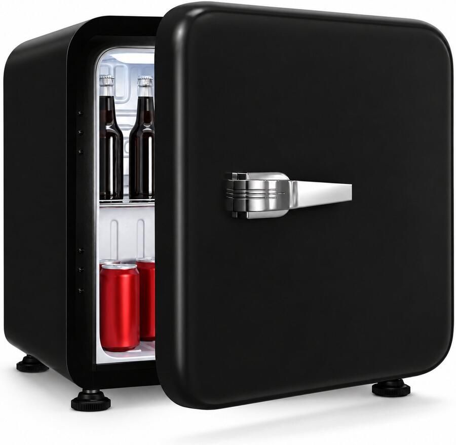 Mini Koelkast – Retro Design met Omkeerbare Deur – Stil 40 dB – Instelbare Temperatuur – 43 Liter – Zwart