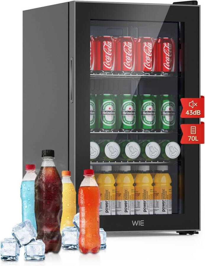 Mini-koelkast voor dranken 63 liter met dubbele glazen deur en verstelbare planken