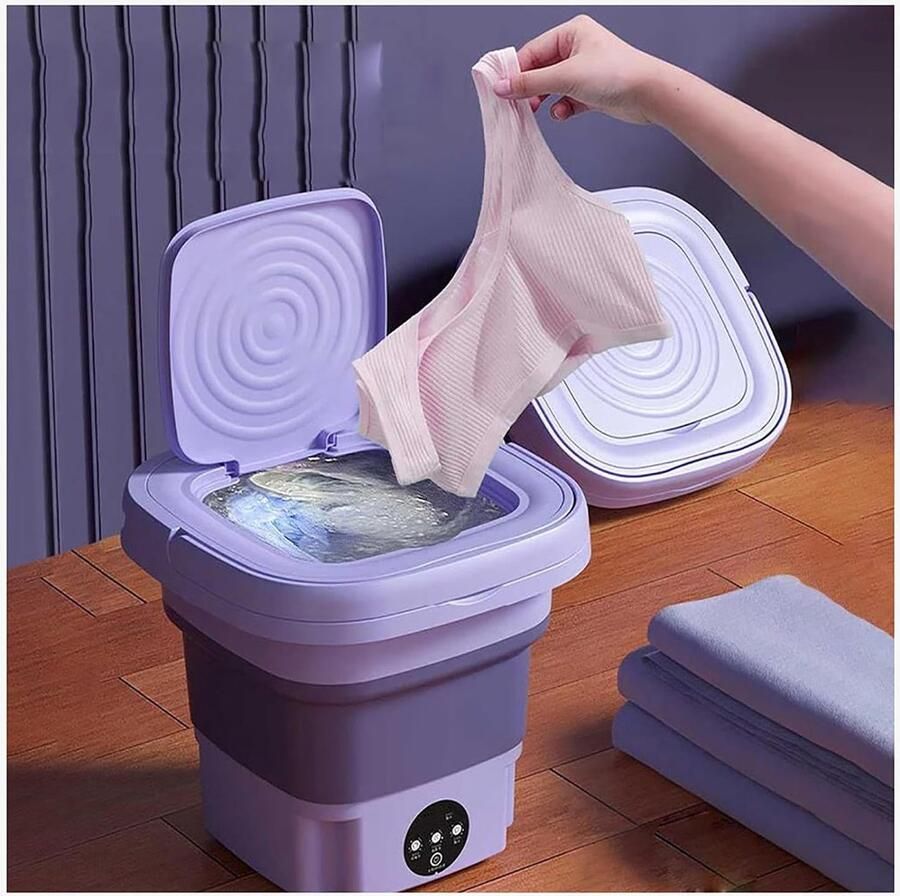Mini Opvouwbare Wasmachine Draagbare Wasmachine Reis Ondergoed Babykleding Wassen Met Blu-Ray Reiniging 8 Liter Capaciteit Paars