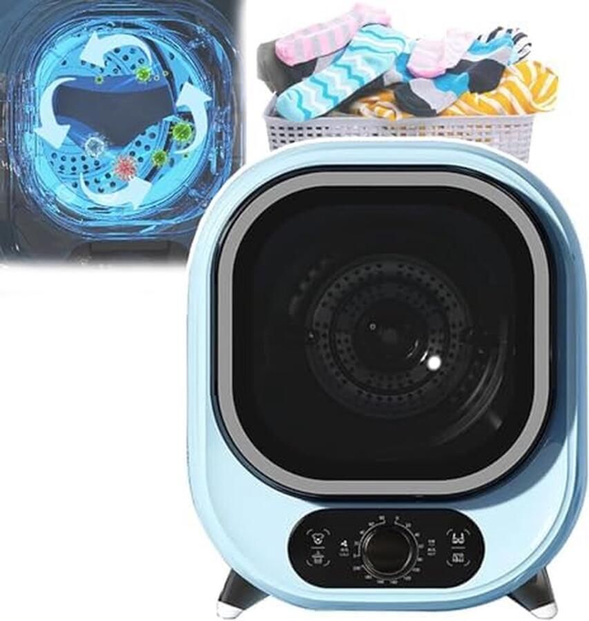 Mini Tumble Dryer Kleine Droger Kleding Drogen 360 Graden Blauw Licht 18L Capaciteit Blauw Groen