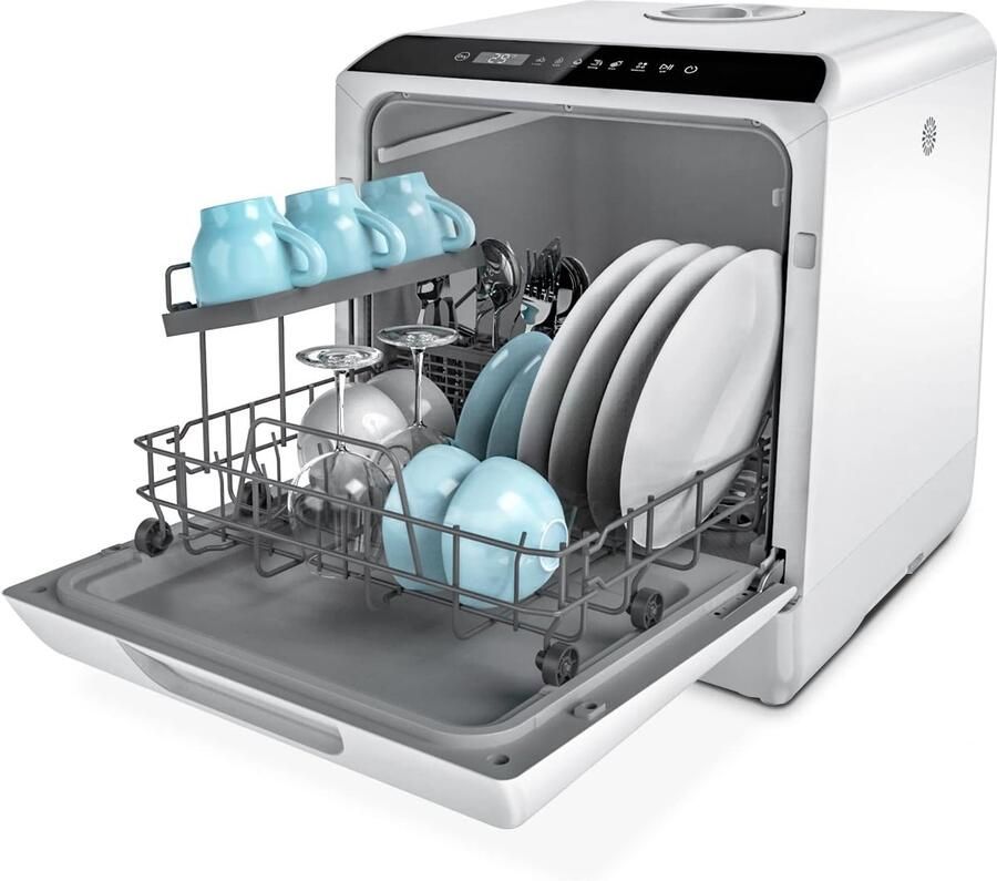 Mini Vaatwasser Tafelmodel Afwasmachine Snel Vaat Reinigen Zonder Wateraansluiting 4 Personen Wit