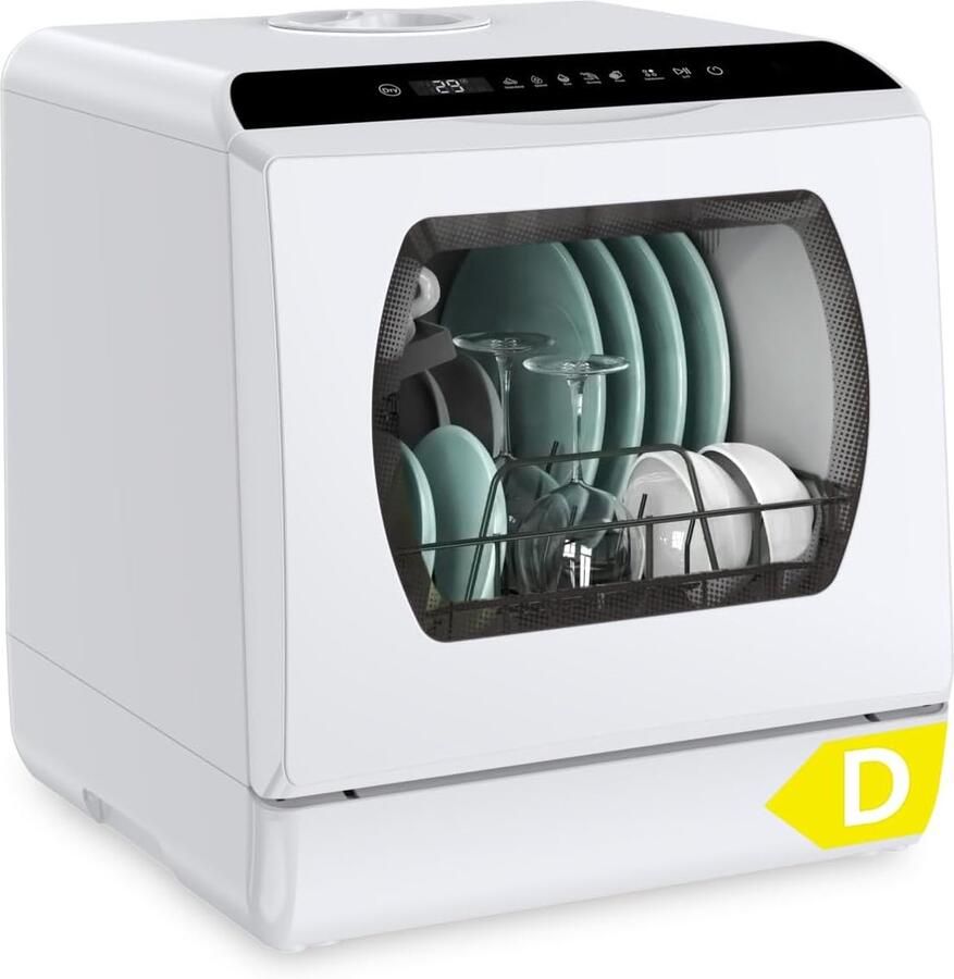 Mini Vaatwasser 5 Couverts Tafelvaatwasser Zonder Wateraansluiting met 5 L Watertank Compacte Vaatwasser met 6 Programma s 360° Sproeiarmen en Hetelucht Droging