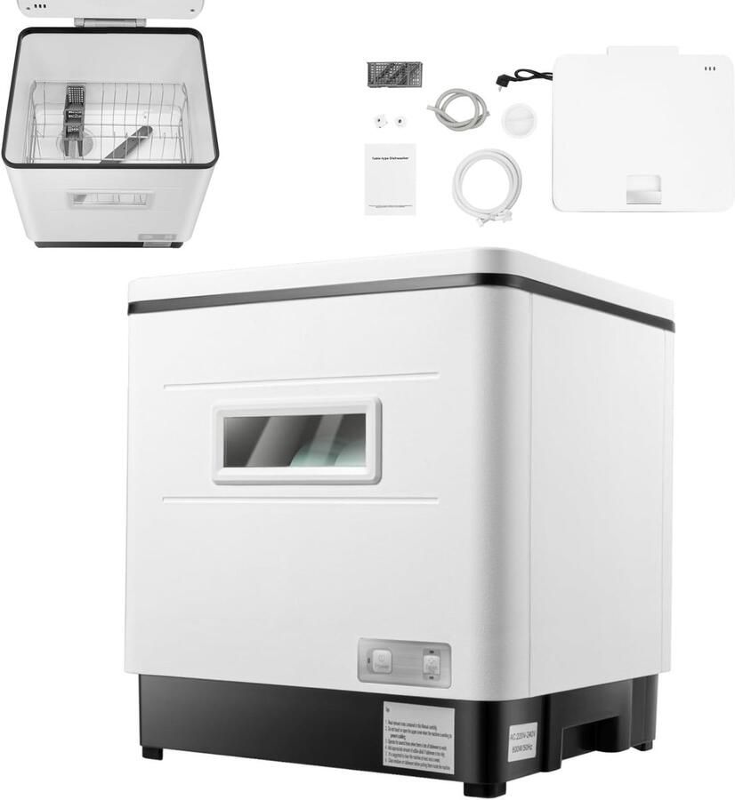 Mini Vaatwasser Aanrecht Vaatwasser Efficiënt Schoonmaken 70°C Hoge Temperatuur 6 Couverts Wit
