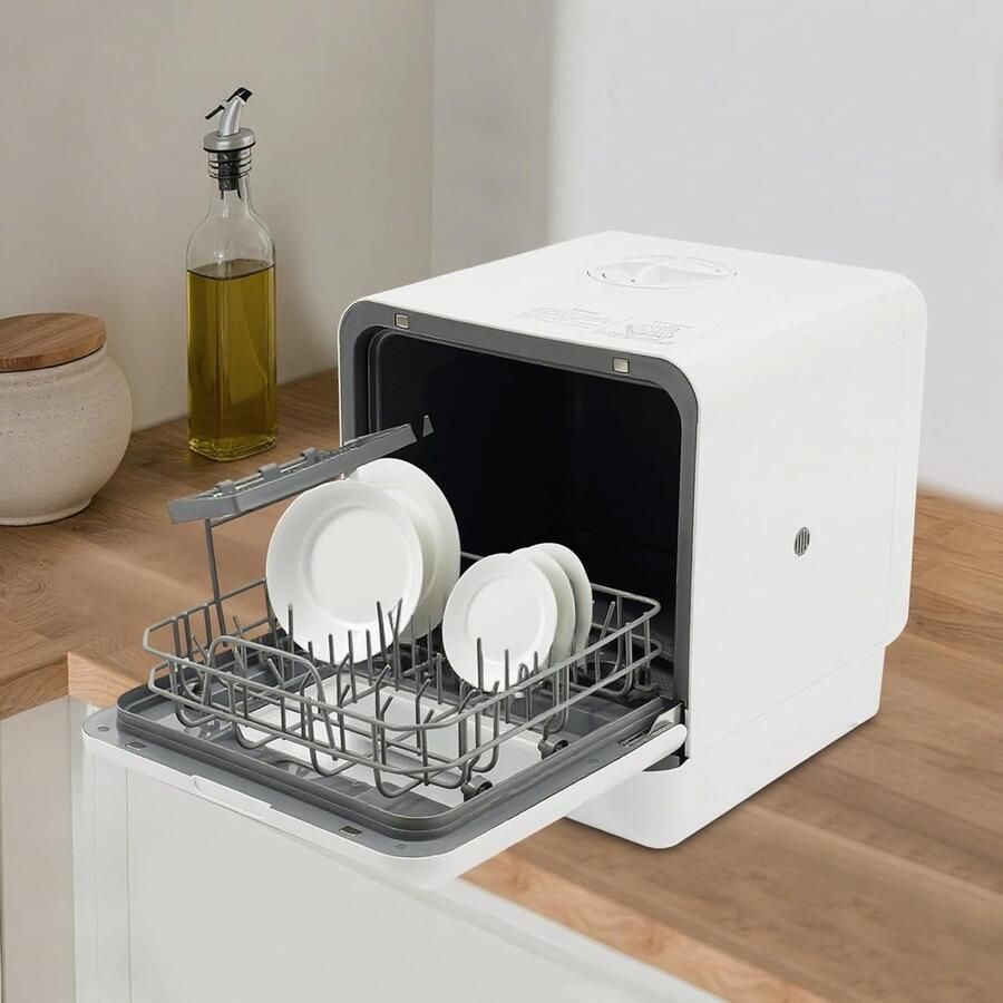 Mini Vaatwasser Compacte Afwasser Snel Schoon Maken Zonder Wateraansluiting 6 Liter Tank Wit