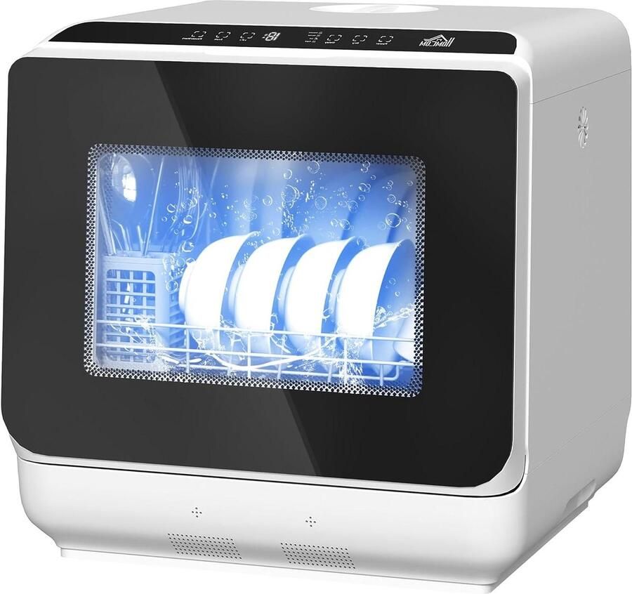 Mini Vaatwasser Tafelmodel Afwasser Snel Servies Wassen Flexibele Watertoevoer 4 Couverts Wit