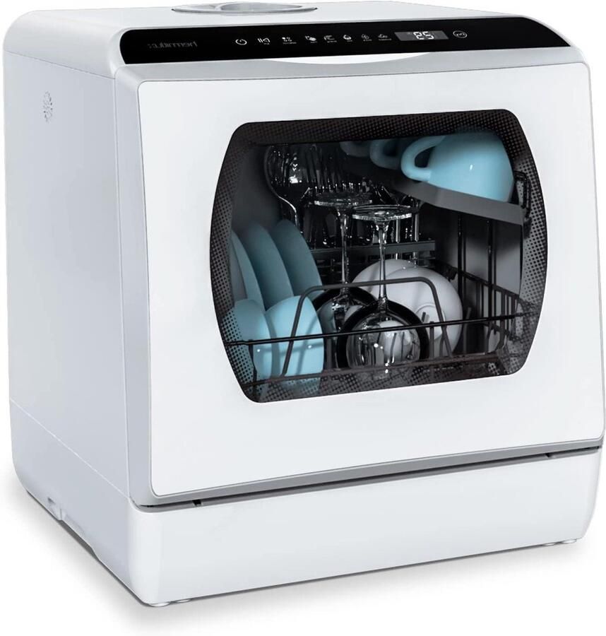 Mini vaatwasser Tafelmodel Snel afwassen Wateraansluiting optioneel 4 couverts Wit