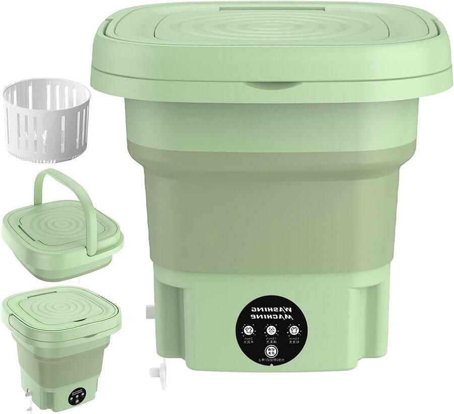 Mini Was Machine Opvouwbare Wasmachine Reiswasmachine Kleine Kleding Wassen 8L Upgrade Capaciteit Opvouwbaar Groen