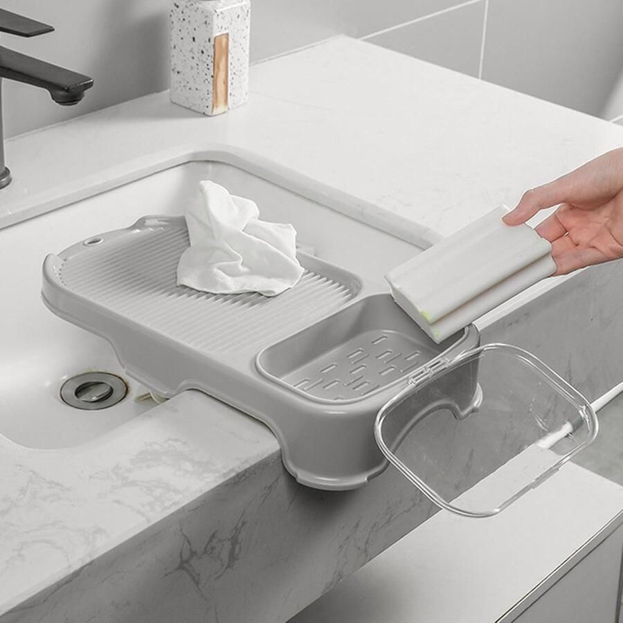 Mini wasbord Draagbare plank Handen wassen kleding Met zeepbakje 41 x 20 cm Wit