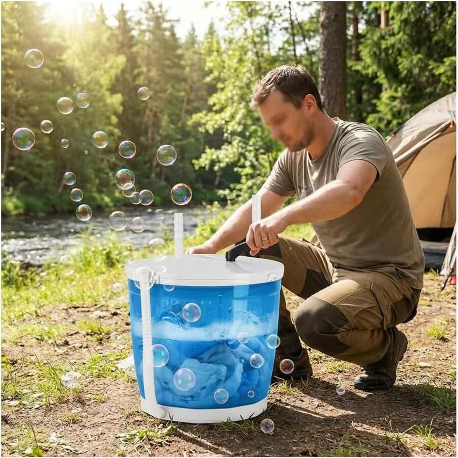 Mini Wasemachine Handwasmachine Camping Kleine Wasjes Draaien Zonder Stroom Zwengelsysteem 2 kg Capaciteit Hemelsblauw