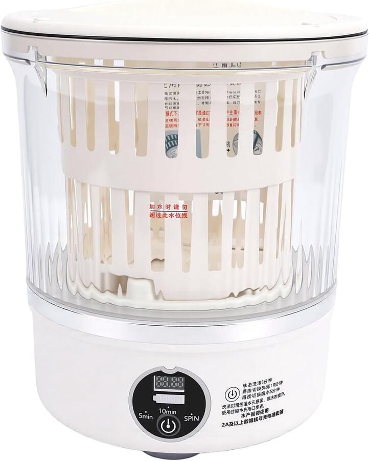 Mini Wasemmer Draagbare Wasmachine Kleine Wasjes Draadloos Oplaadbaar 3 Liter Wit