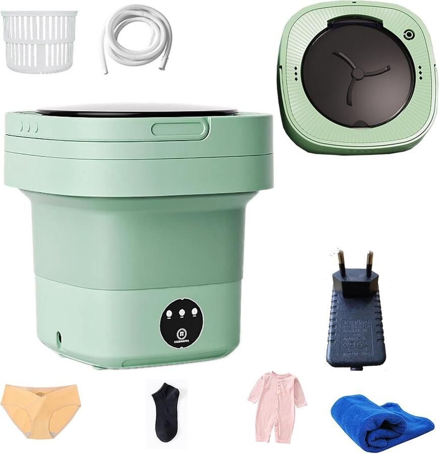 Mini-wasmachine 8 liter opvouwbare wasmachine campingwasmachine mobiele wasmachine voor ondergoed sokken en kinderkleding groen [Energieklasse A+++]