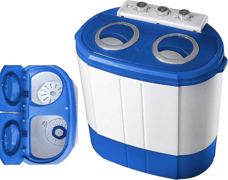 Mini wasmachine Compact apparaat Kleine wasjes draaien Twee aparte kamers 3 kg capaciteit Grijs wit