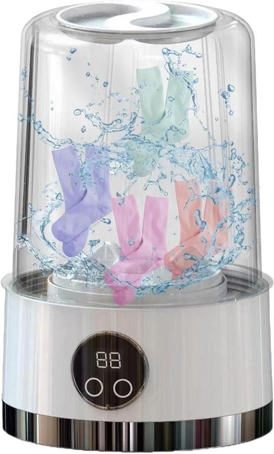 Mini Wasmachine Compact Apparaat Ondergoed Wassen Draadloos en Stil 14 x 14 x 14 cm Wit