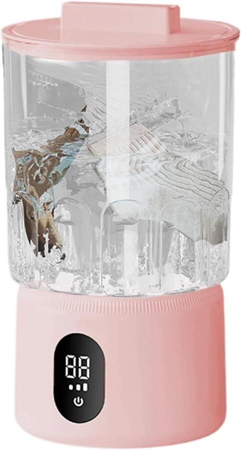 Mini Wasmachine Compact Sokkenwasser Reizen en Camping Geluidsbeheerst Ontwerp 14 x 14 x 14 cm Roze