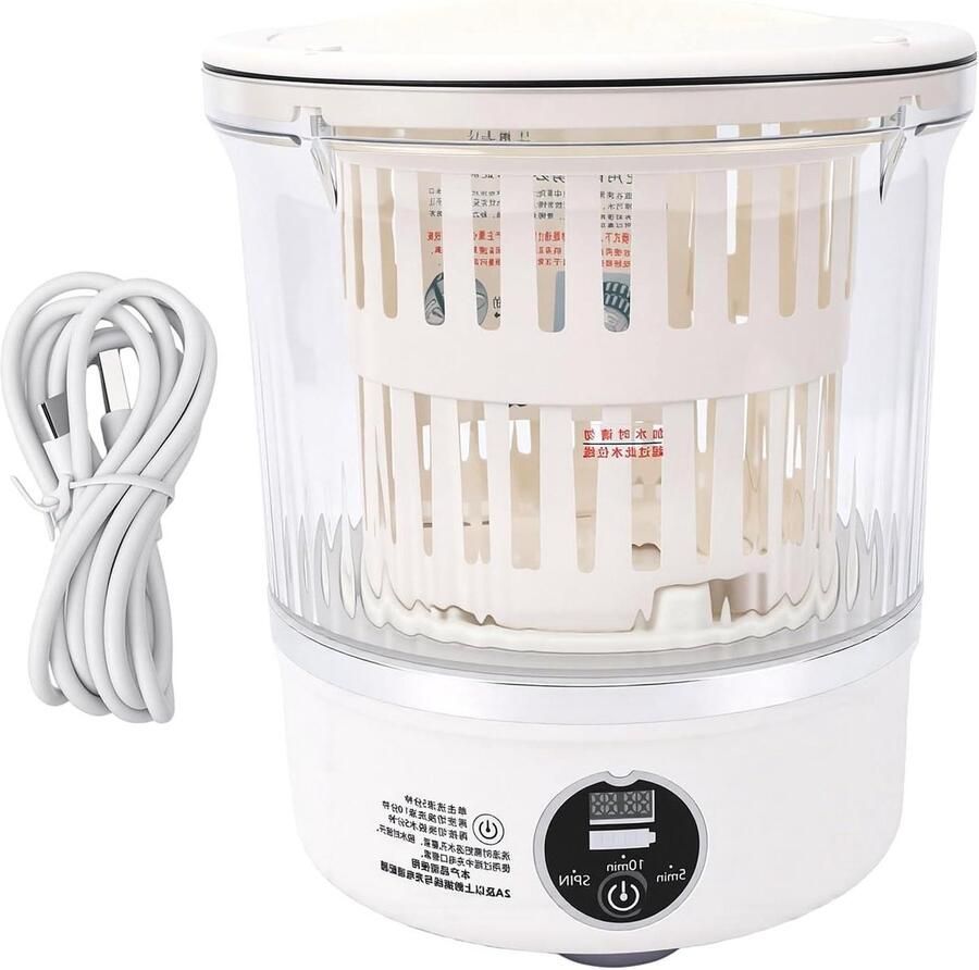 Mini Wasmachine Compacte Washer Kleine Wasjes Draadloze Draagbaarheid 3 Liter Capaciteit Wit