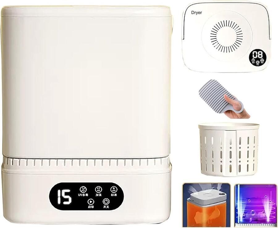 Mini Wasmachine Draagbaar Apparaat Kleine Wasjes Wassen Drogen 5 Liter Capaciteit Wit