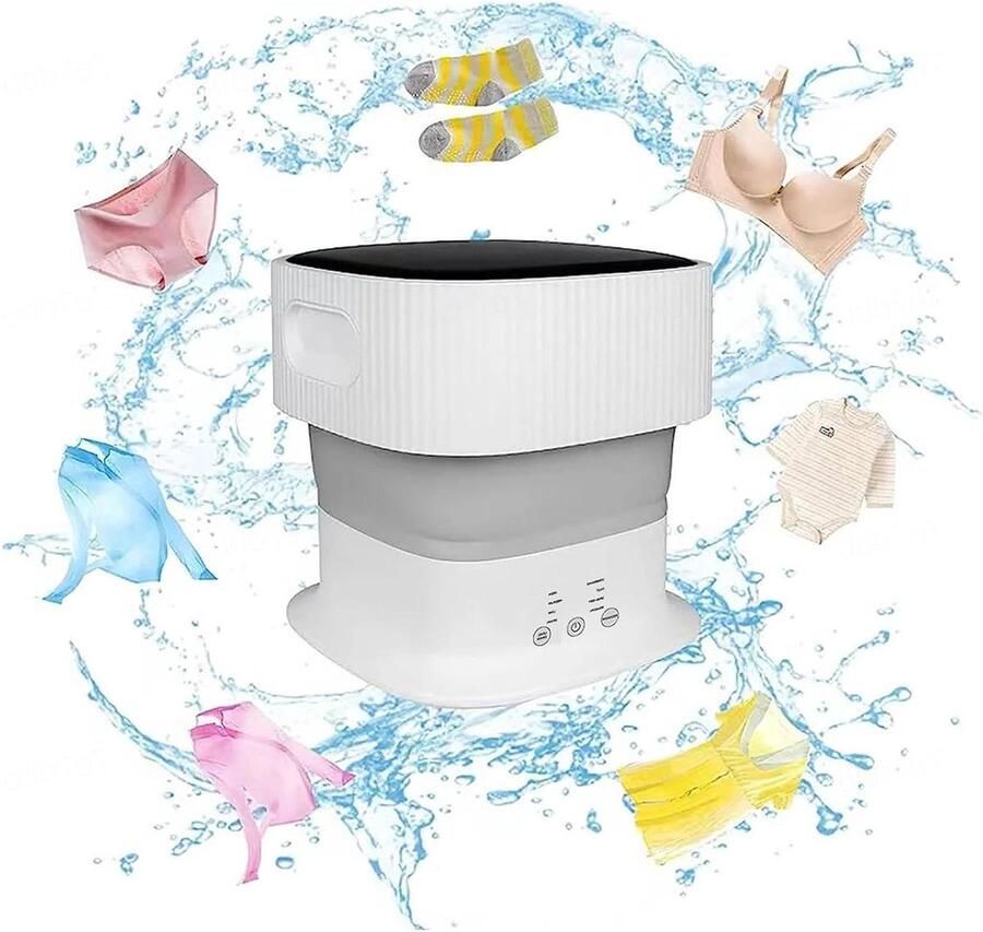 Mini Wasmachine Draagbare Opvouwbare Apart Wassen Blauw Licht Zilverionen 9L Capaciteit Zilver