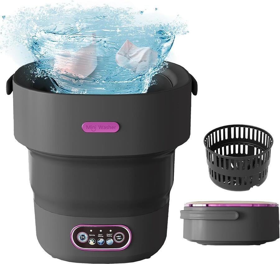 Mini Wasmachine Draagbare Wasmachine Opvouwbaar Kamperen Reizen Met Centrifuge 13 Liter Zwart Paars