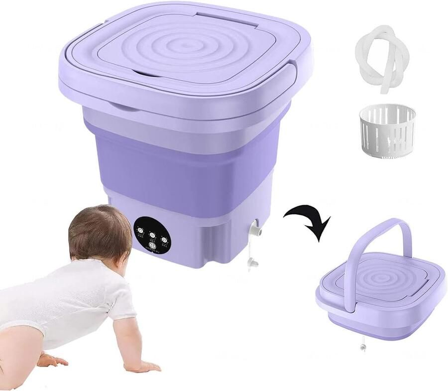 Mini Wasmachine Draagbare Wasmachine Opvouwbaar Ondergoed Wassen Met Blu-Ray Reiniging 8 Liter Paars