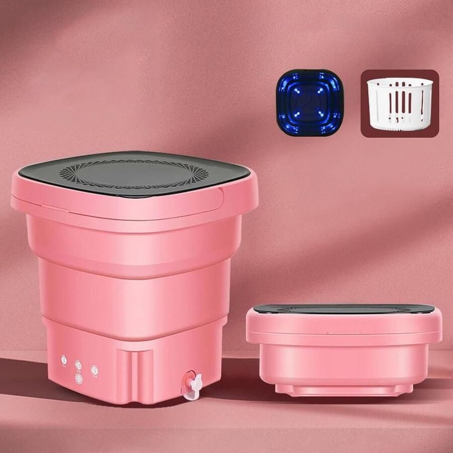 Mini Wasmachine Draagbare Wasmachine Opvouwbaar Ondergoed Wassen Ruimtebesparend Ontwerp 5 Liter Roze