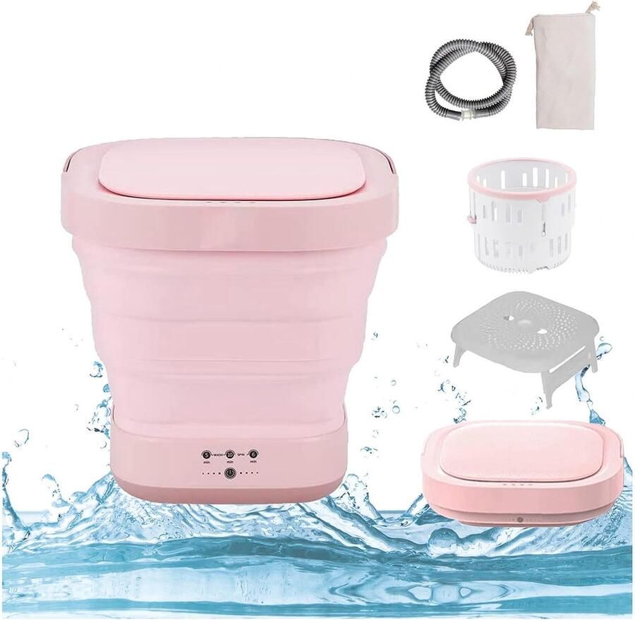 Mini Wasmachine Draagbare Wasmachine Opvouwbaar Reizen en Kamperen Met Droog- en UV-functie 10L Capaciteit Roze