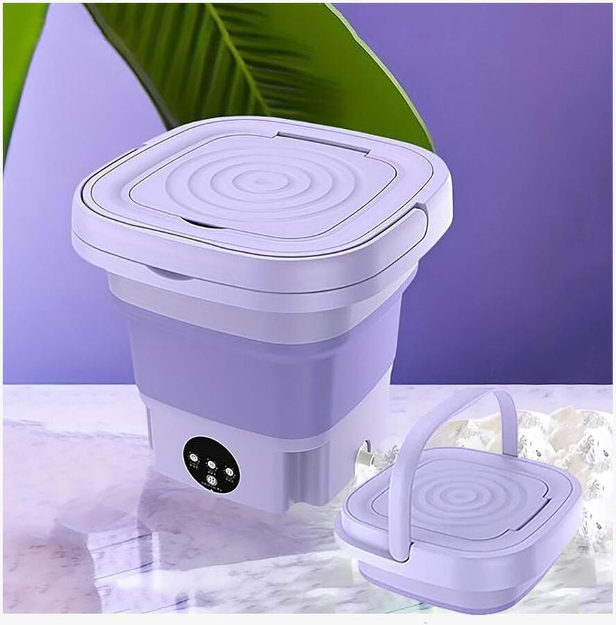 Mini Wasmachine Draagbare Wasmachine Opvouwbaar Reizen Kamperen Met Blauw Licht 8L Capaciteit Paars