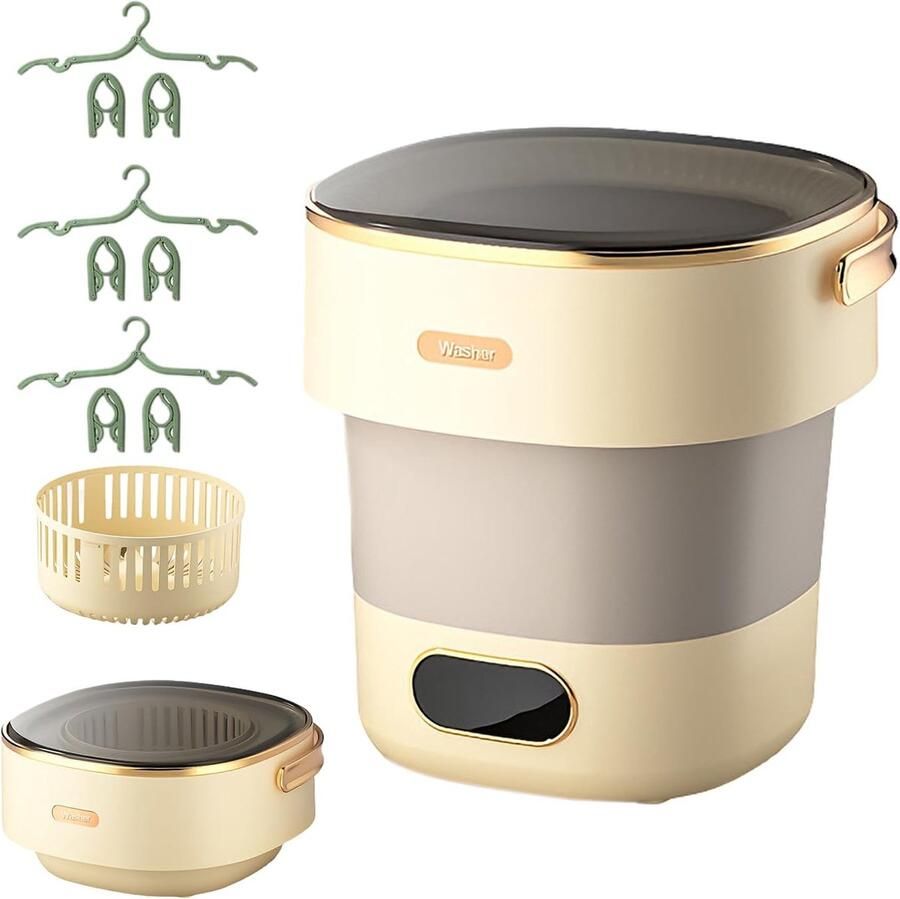 Mini-wasmachine Draagbare wasmachine Reizen en thuis Opvouwbaar en centrifugeren 15 liter capaciteit Grijswit