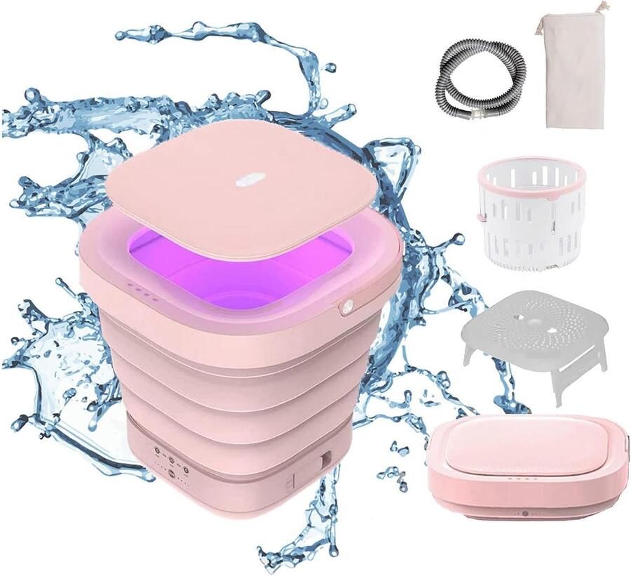 Mini Wasmachine Droger Draagbare Wasmachine Opvouwbaar Kleine Wasjes Doen Met UV Drogen 10 Liter Roze
