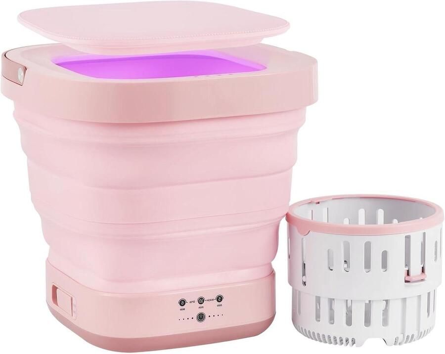 Mini Wasmachine Opvouwbaar Apparaat Kleding Reinigen Blauwlicht Desinfectie 2.5 Kilogram Roze