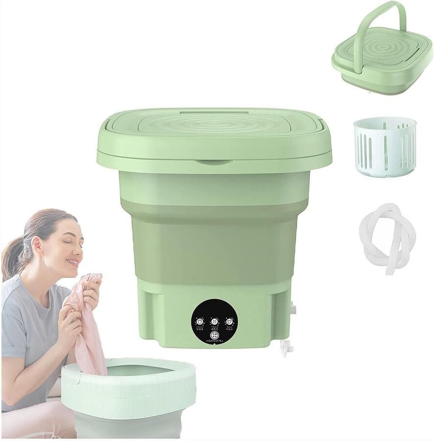 Mini Wasmachine Opvouwbaar Apparaat Kleine Kleding Wassen Met Blauwe Licht Reiniging 8 Liter Capaciteit Groen