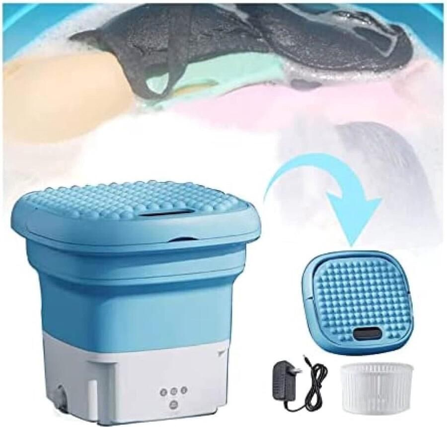 Mini Wasmachine Opvouwbaar Compact Babykleding Wassen Ultrasone Reiniging 1 kg Capaciteit Blauw