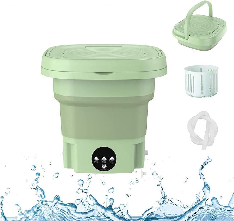 Mini Wasmachine Opvouwbaar Draagbaar Kleine Wasjes 3 Wasprogramma's 8 Liter Groen