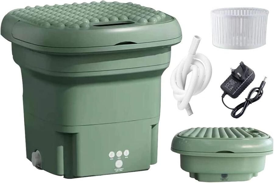 Mini Wasmachine Opvouwbaar Draagbaar Lichte Kleding Wassen 360 Graden Blauw Licht 1 kg Capaciteit Groen