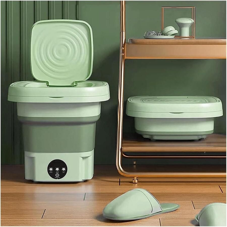 Mini Wasmachine Opvouwbaar Draagbare Wasmachine Apart Wassen Blu-Ray Reiniging 8L Capaciteit Groen