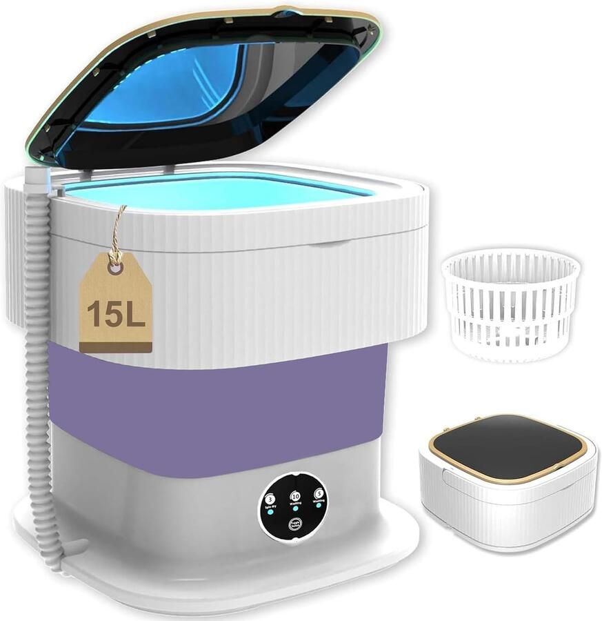 Mini Wasmachine Opvouwbaar Draagbare Wasmachine Camping Lichte Kleding Wassen Ultrasone Sterilisatie 15 Liter Wit