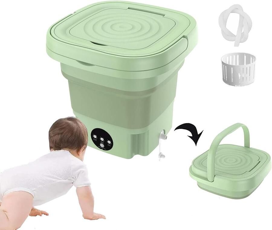 Mini Wasmachine Opvouwbaar Draagbare Wasmachine Ondergoed Wassen Blu-Ray Reiniging 8L Groen