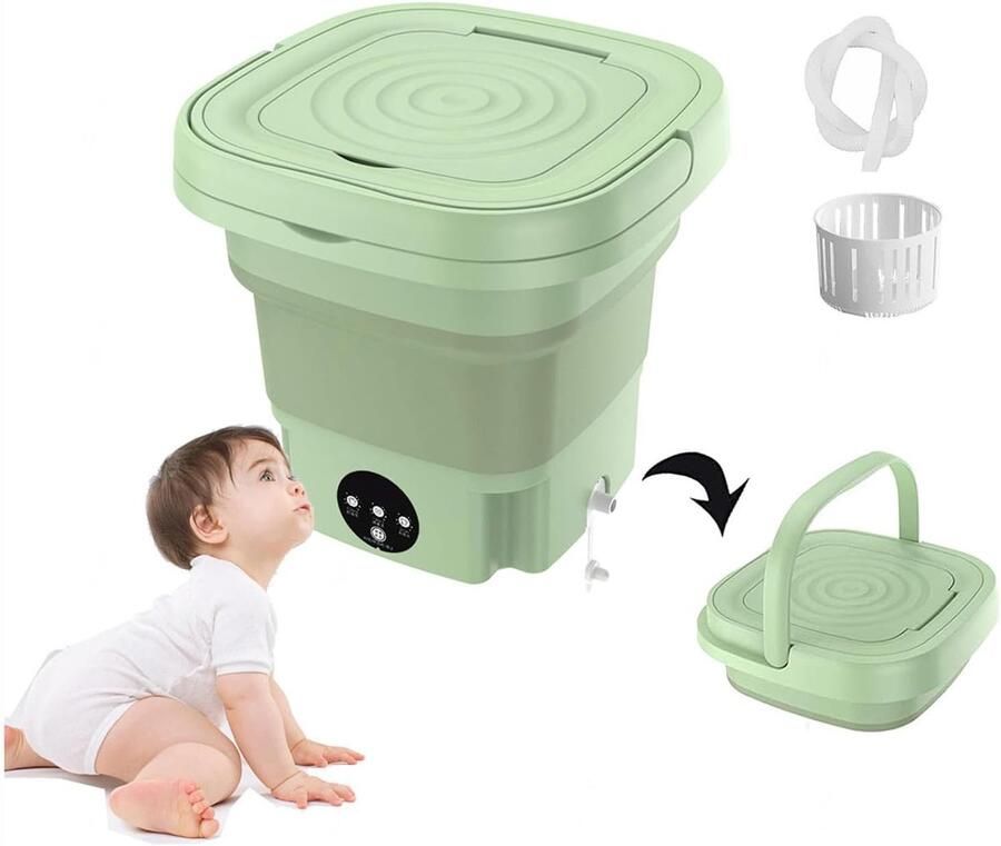Mini Wasmachine Opvouwbaar Draagbare Wasmachine Reizen Kamperen Met Blauw Licht 8 Liter Capaciteit Groen