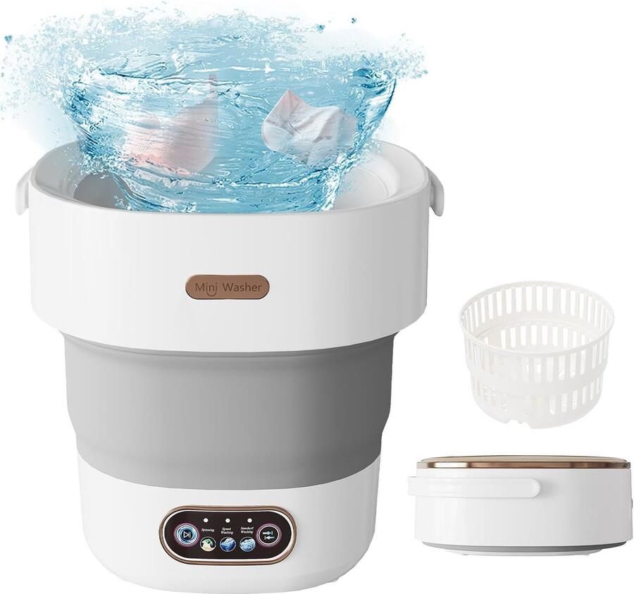 Mini Wasmachine Opvouwbaar Model Kamperen en Reizen Met Centrifuge 13 Liter Grijs Wit
