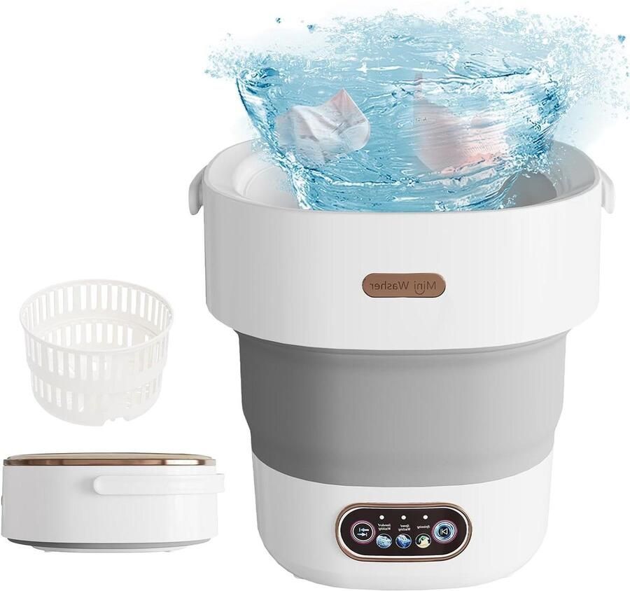 Mini Wasmachine Opvouwbaar Model Kamperen Reizen Met Centrifuge 13 Liter Grijs Wit