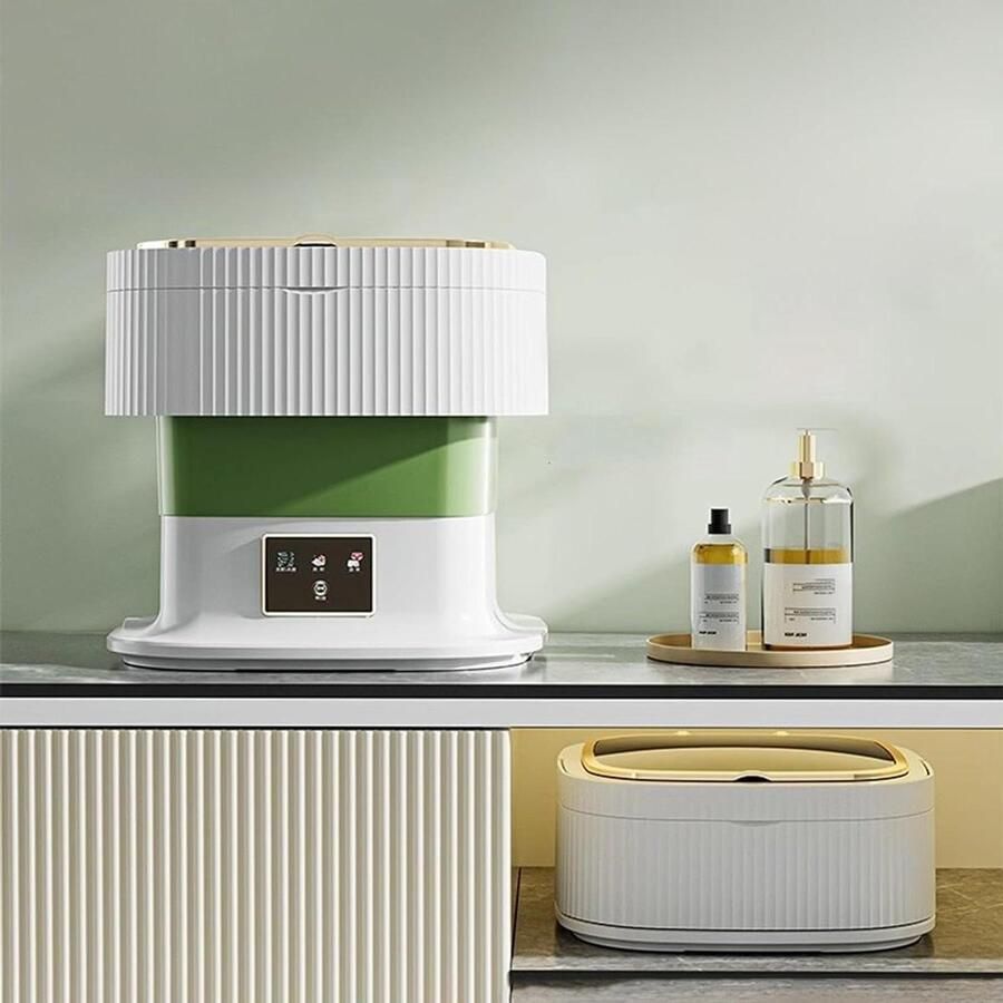 Mini Wasmachine Opvouwbaar Model Reizen Camping Centrifuge Functie 16L Capaciteit Groen